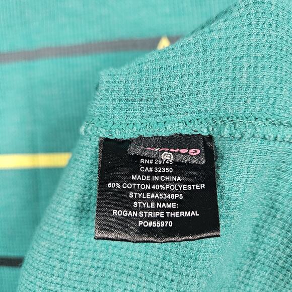 Volcom Shirt Mens XL Green Thermal Waffle Knit Striped Y2K Spellout Skater Y2K - Picture 3 of 11